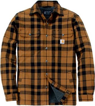 Carhartt Work in Progress Flannel Sherpa-Lined Shirt Jacket Freizeitjacke f&uuml;r Herren | braun