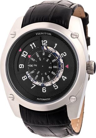 Heritor Daniels Semi-Skeleton Leather-Band Watch in Silver/black at Nordstrom