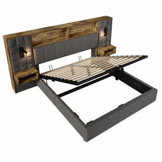 Urban Meuble Cama cofre gris con mesitas de noche, l&aacute;mparas y usb 160x200 cm