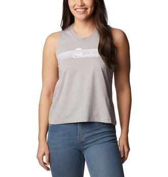 Columbia Womens North Cascades Tank T-Shirt, Grey Heather/Inverted Brand Grx, X-Large