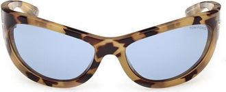 Tom Ford Leona 62mm Cat Eye Sunglasses in Tokyo Tortoise /Bright Blue at Nordstrom