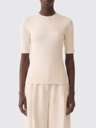 Fabiana Filippi T-shirt in cotone a costine con girocollo crochet
