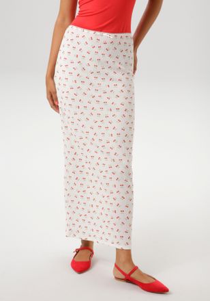 Aniston Maxirock ANISTON CASUAL, Damen, Gr. 36, weiss (wollwei&szlig;, rot, hellgr&uuml;n), Jersey, Obermaterial: 98% Polyester, 2% Elasthan, Strukturmuster, bedruckt, f