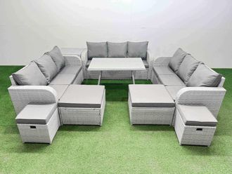 Fimous Patio Garden Furniture Sets with Dining Table Light Grey