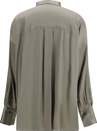 Brunello Cucinelli Womens Silk Shirt With Monili Details Rosemary Silk; Elastane