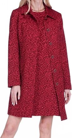 Jade Yoga Collar Fitted Coat In Red Cheetah Brocade