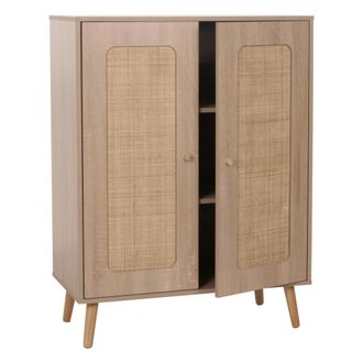 Hhg Highboard Hhg 209, C&oacute;moda Aparador, Compartimentos De Almacenaje, Madera De Rat&aacute;n Kubu 106x80x41cm, Aspecto Roble