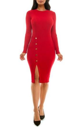 Nina Leonard Long Sleeve Ribbed Sweater Dress in Red at Nordstrom Rack, Size Medium