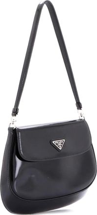Prada Borsa a spalla Cleo piccola in pelle spazzolata con battente - Nero