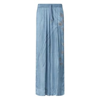 Pinko Wide Trousers, female, Blue, S, Embroidered Trousers