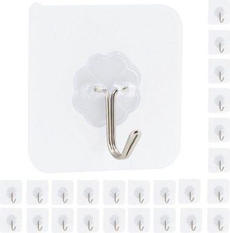 No Brand Elalove 24 Ganchos De Pared Autoadhesivos Transparentes Sin Dejar Marcas Para Toalleros, Techos Y Estantes De Cocina, Soportan Hasta 10 Kg