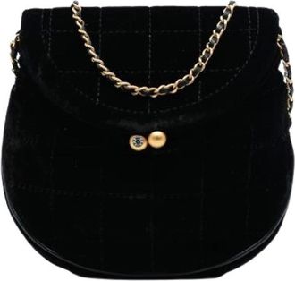 Chanel Pre-owned Cross Body Bags, female, Black, Size: ONE SIZE Pre-owned Velvet Crossbody Bag