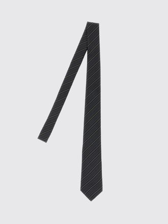 Saint Laurent Cravatta classica in pura seta grigia con motivo a righe