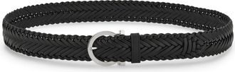 Ferragamo Braided Calfskin Leather Belt with Polished Silver-Tone Buckle