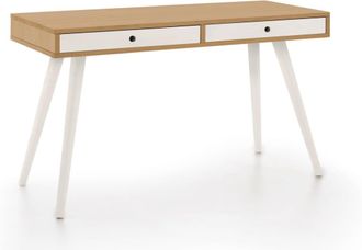 HOGAR 24 Escritorio de madera maciza natural, color encerado y blanco