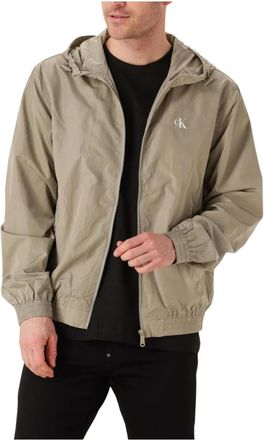 Calvin Klein Jassen, Heren, Beige, L, Nylon, Nylon Windbreaker Jack met Capuchon