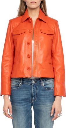 Zadig&Voltaire Liam Leather Jacket in Tangerine at Nordstrom, Size X-Small Regular