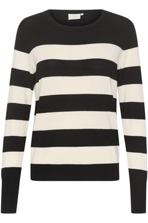Kaffe Womens Pullover Slim Fit Crew Neck Long Sleeves Tight Knit, Black/Turtledove Stripe, Medium