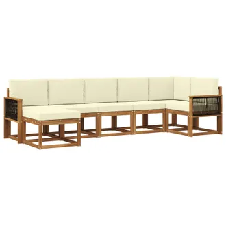 vidaXL Conjunto De Sof&aacute;s De Exterior 7 Pcs Natural Y Crema Poli&eacute;ster Vidaxl