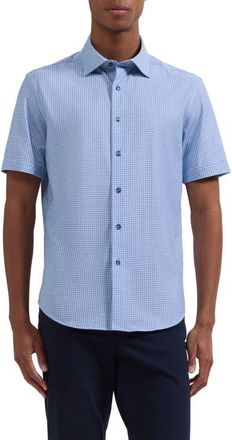 Bugatchi Miles OoohCotton Neat Dot Print Short Sleeve Button-Up Shirt in Air Blue at Nordstrom, Size Xx-Large