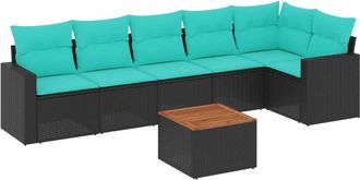 vidaXL Set De Sof&aacute;s De Jard&iacute;n 7 Pzas Con Cojines Rat&aacute;n Sint&eacute;tico Negro Vidaxl