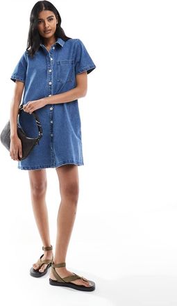 Jack & Jones boxy denim dress in mid blue