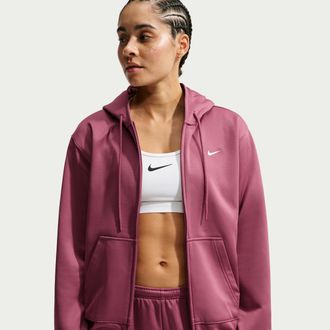 Nike Womens Studio Fleece Sport Therma-FIT Full-Zip Hoodie in Red | IO0433-654