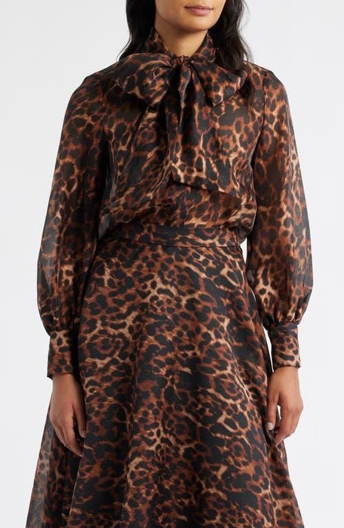 Tie Neck Leopard Print Top in Anne Black Multi at Nordstrom, Size X-Large P