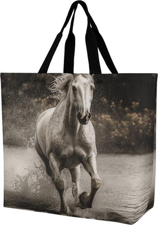 Generic Horse Running By The Water Women Handbag Reusable Shopping Bag Durable Handbags For Camping Work Travel