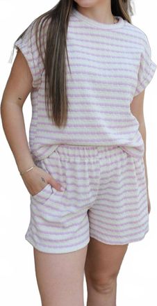 Adrienne Simple Times Faye Shorts In Lilac Stripe