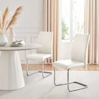 Furniturebox 2x Lorenzo Faux Leather Chrome Dining Chairs in White