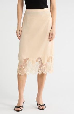 NSR Satin Lace Midi Skirt in Champagne at Nordstrom Rack, Size X-Small