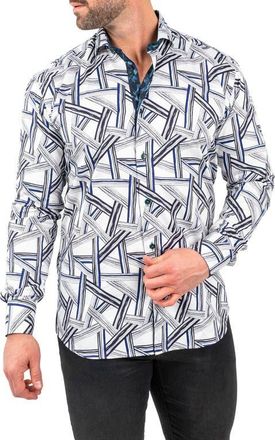 Maceoo Einstein Bamboo Print Cotton Button-Up Shirt in Blue at Nordstrom, Size 2