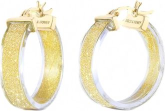 Gold & Honey Womens Wide Glitter Lucite Hoop Earrings In Clear Gold