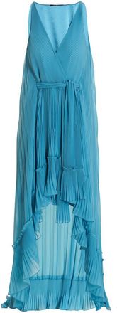 Emanuel Ungaro Light Blue V-Neck Pleated Maxi Dress