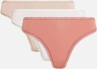 Tommy Hilfiger Womens 3-Pack Lace Trim Microfibre Thongs, Terracotta/Beige/Pink - Orange - Size: 14