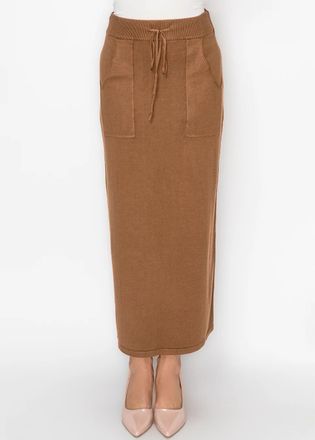YAL New York Camel Sweater Knit Ankle Length Skirt