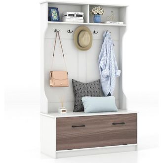 Costway Costway - Perchero Entrada Recibidor Con Zapatero, 1 Solapa, 5 Ganchos Dobles, 100 X 40 X 160 Cm, Armario De Entrada, Armario Recibidor (blanco)