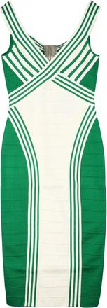 Elisabetta Franchi White/Green Viscose Polyamide Women Knit Midi Dress
