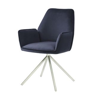 Hhg Nunca Usado] Silla De Comedor Hhg 851, Silla De Cocina Silla Con Reposabrazos, Posici&oacute;n Giratoria Autom&aacute;tica, Terciopelo Mvg, Azul Antracita, Acero In
