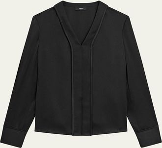 Theory Long-Sleeve Satin Blouse