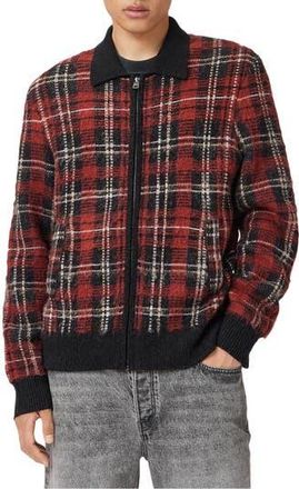 AllSaints Nettle Plaid Zip Cardigan in Red at Nordstrom Rack, Size X-Large