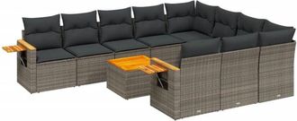 vidaXL Set De Sof&aacute;s De Jard&iacute;n 11 Pzas Y Cojines Rat&aacute;n Sint&eacute;tico Gris Vidaxl