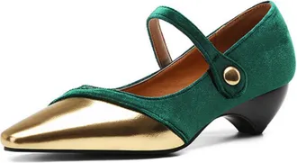 Generic Women Block Heel Mary Jane Shoes Square Toe Wedding Mid Heels Ankle Strap Office & Casual Pumps,Green,11.5 UK