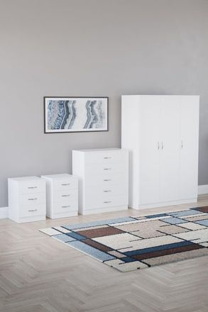 Home Discount Vida Designs 4Pc Bedroom Set 2x3Drawer Bedside, 5Drawer, 3 Dr Wardrobe in White