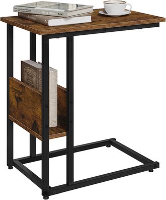 Woltu Woltu - Mesa Consola, Mesa Auxiliar Para Sof&aacute;, Mesa Auxiliar En Forma De C, R&uacute;stica, Marr&oacute;n
