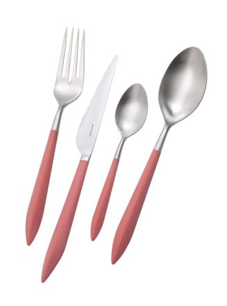 Bugatti Ares, Set Posate 24 Pezzi In Acciaio Inox 18/10 E Manico Colore Rust (pink Paradise), Set Posate 6 Persone Composto Da 6 Cucchiai, 6 Forchette, 6 Colt