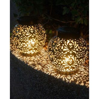 OEM 2 Faroles Solares Para Exteriores, Impermeables, De Metal Con Estampado De Peon&iacute;as Blancas C&aacute;lidas Para Jard&iacute;n, Faroles Solares Para Exteriores Para C