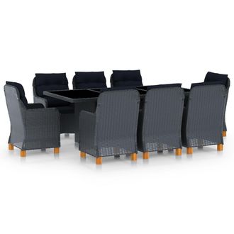 vidaXL Set Comedor Jard&iacute;n 9 Pzas Cojines Rat&aacute;n Sint&eacute;tico Gris Oscuro Vidaxl