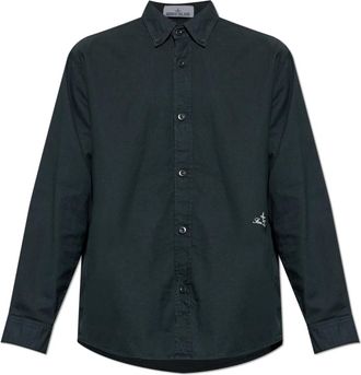Stone Island Shirt met geborduurd logo - Heren - Casual Overhemden - Zwart - S - Katoen - Overhemden